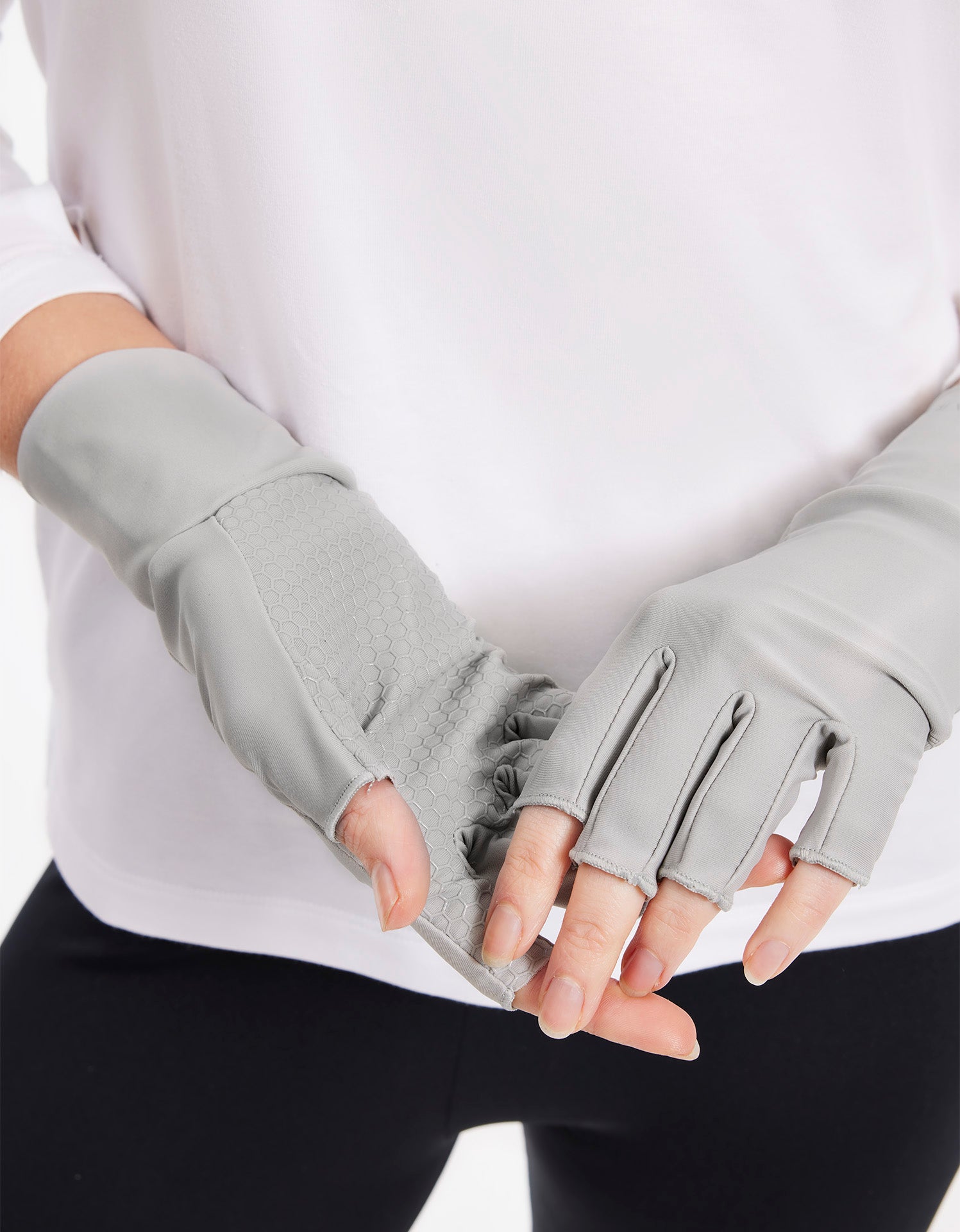 Sun Protection Fingerless Driving Gloves | Womens Sun Protection Glove Light Grey